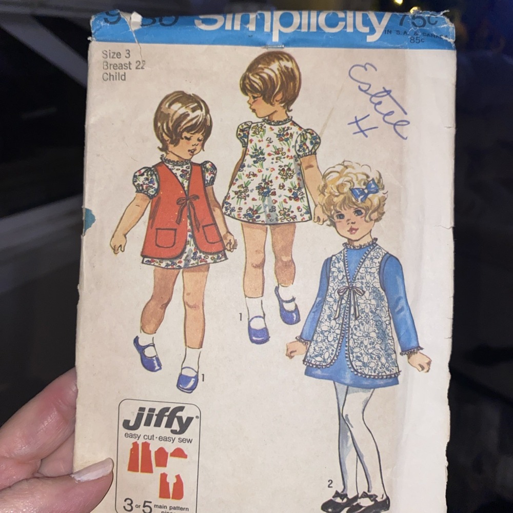Simplicity 9130 Sewing Pattern Girls Dress Vest Size 3 Vintage 70s Jiffy Cut